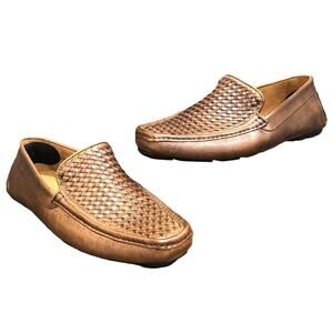 Donald Pliner Damiano Cognac Woven Leather Driving Loafer 11.5